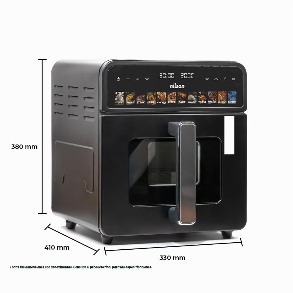 Freidora de Aire sin Aceite 10 Litros, Air Fryer NAF1000CXD, 1700 W, 35-230º C, Display LED, 12 Programas, Cesta Interior Antiaherente, Ventana de Visualización, Doble Resistencia