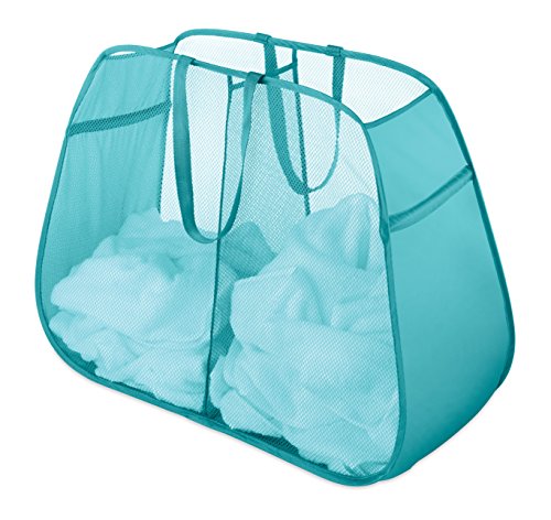 Whitmor Pop and Fold Double Hamper, Turquoise