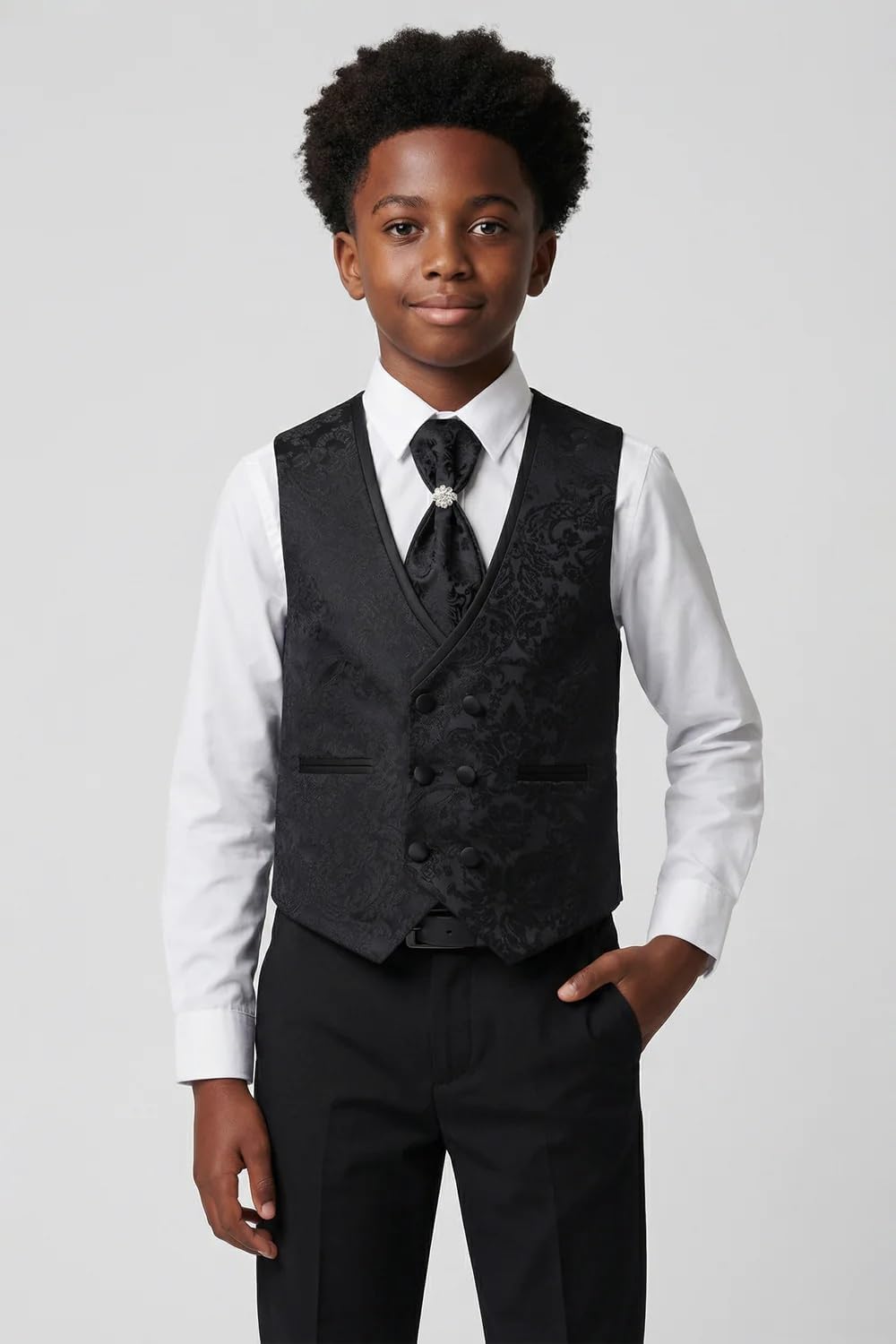 SIRRI Boys Floral Paisley Tuxedo Dinner Suit, 5 Piece Set for Pageboy Weddings & All Special Occasions