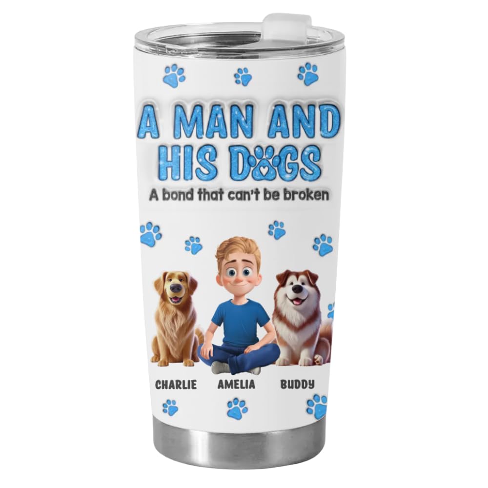 Joy Crafters A Man And His Dog, A Bond That Can't Be Broken Personalized 2D Dad Tumbler, Christmas Birthday Gifts For Dog Lovers, Dad Gifts for Men