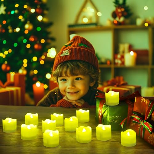 Image of Topstone Green Remote Control Flameless Tealight Candles,CR2450 Battery Powered Votive Candles with Timer,Electric Fake Candle for Home, Christmas Decoration,Pack of 12