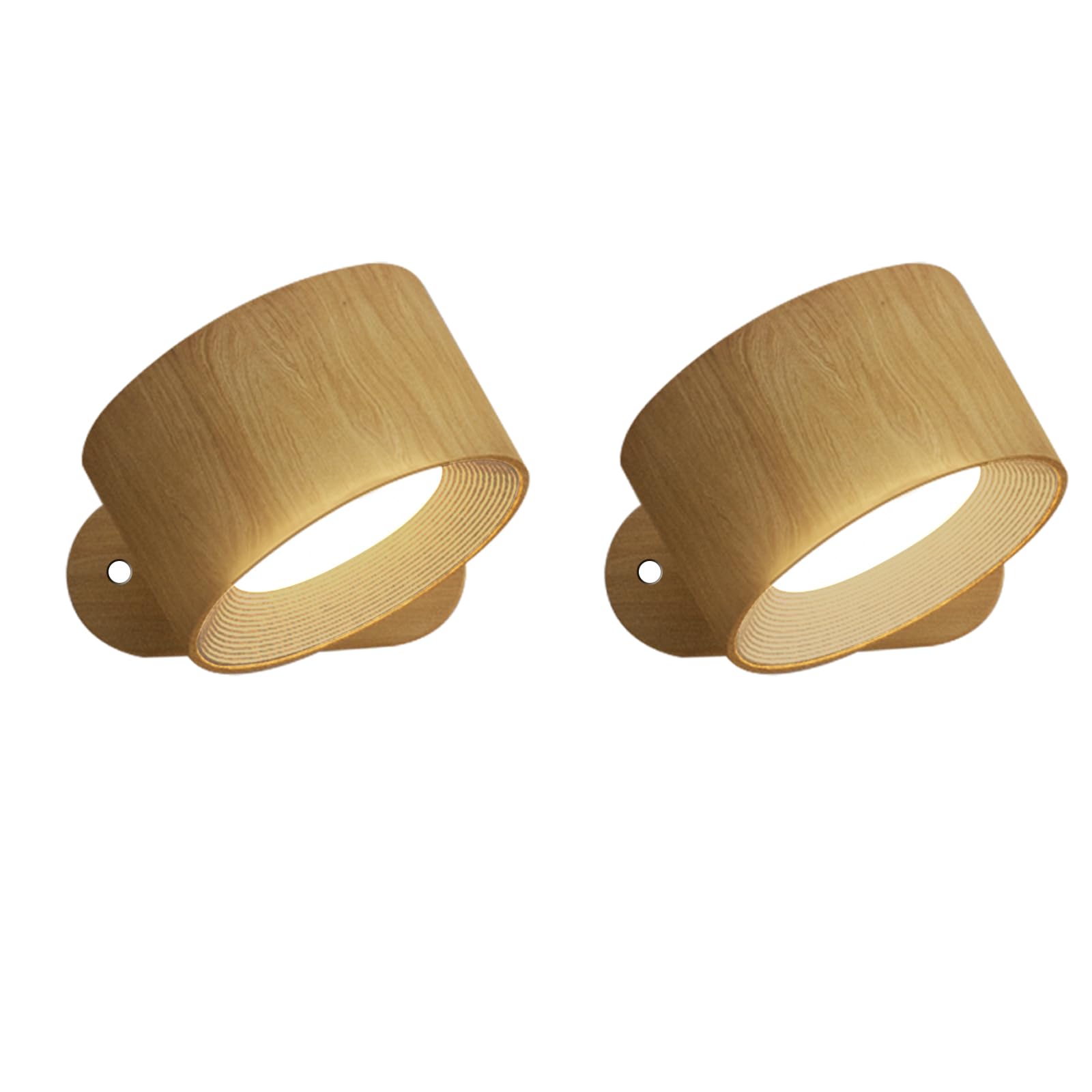 Feallive LED Wandleuchte Innen, Wandlampe mit Akku 2 Stück,Touch Control 3 Helligkeitsstufen, 360° drehbare, für Wohnzimmer Schlafzimmer TreppenhausFlur kabellose wandleuchten Holzmaserung