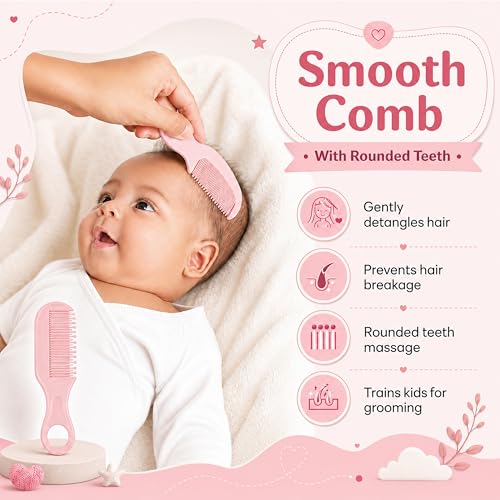 Image of StarAndDaisy baby grooming / care kit for new born baby , baby comb hair for new born Hair Brush, Comb,Baby Nail Scissor,Baby Nail Cutter,nail cutter safety holder, Nail Filer for Infants & Toddler (Care Kit-Pink)