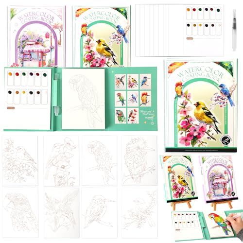 Breathly Watercolor Kit,Breathly Creative Stress Relief Kit Watercolor Painting Book,DIY 3-Fold Watercolors Pad,Relax and Adjust Your Mood for Beginners and Enthusiasts (B)