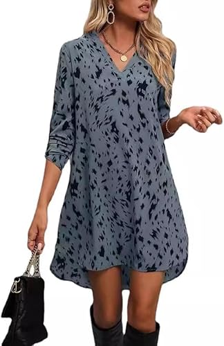 Spevert Women's Casual Boho Midi Dresses Leopard Print V Neck Long Tie Sleeve Dr