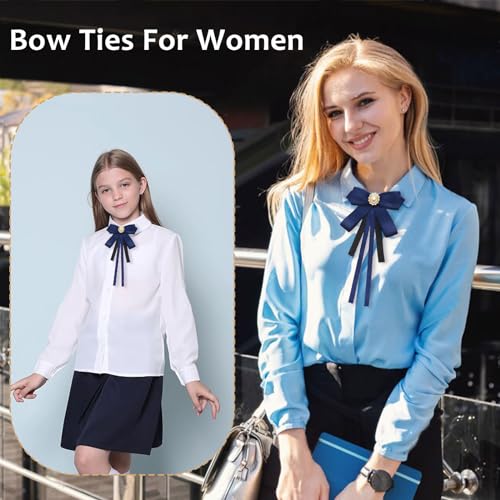 Image of LJBFNN Womens Bow Tie, Clip on Bow Ties Pre Tied Bowtie for Women Girls Ribbon Rhinestone Bow Tie for Shirt Uniform Wedding