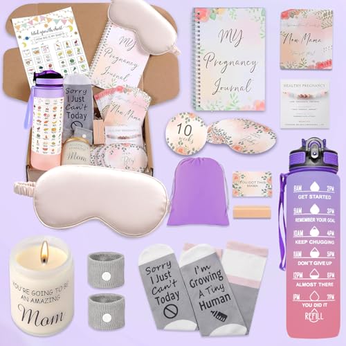 Lokaheadr 1st Trimester Pregnancy Gift Box for Expecting and First Time Moms, Gift Basket For Pregnant Women, Pregnant Mom Box, Frist Trimester Pregnancy Essentials (Pink Purple)