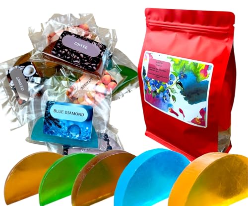 Jabones artesanales – jabon glicerina - jabón de manos – 10×50 g (5 aromas: café, citronela, coco, Blue Diamond, albaricoque) – set de viaje y para invitados – pack regalo mujer – Lu.Flo