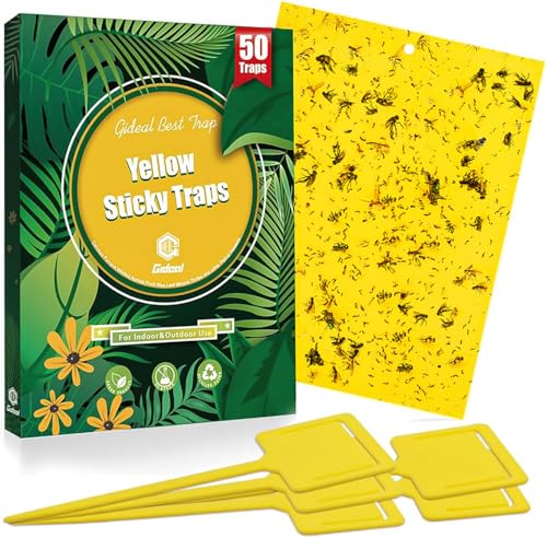 Gideal 50-Pack Dual-Sided Yellow Sticky Traps for Flying Plant Insect Fungus Gnats Whiteflies Aphids...