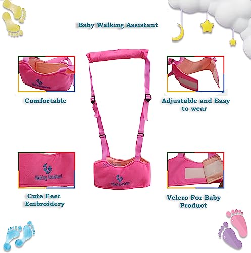 Image of Baby Walking Harness - Handheld Kids Walker Helper - Toddler Infant Walker Harness Assistant Belt - Child Learning Walk Support Assist Trainer Tool - for 7-24 Month Old (Pink)