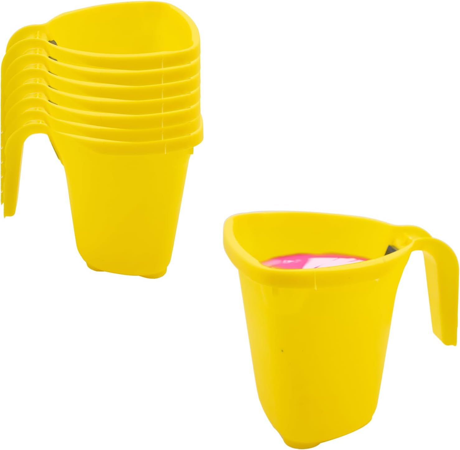 8 PCS Handheld Paint Bucket with Magnetic Brush Holder, Durable Plastic Paint Cup for Wall, Furniture, Trim & Touch-Ups, Small Portable Paint Bucket for Smooth Finish Work (Yellow)