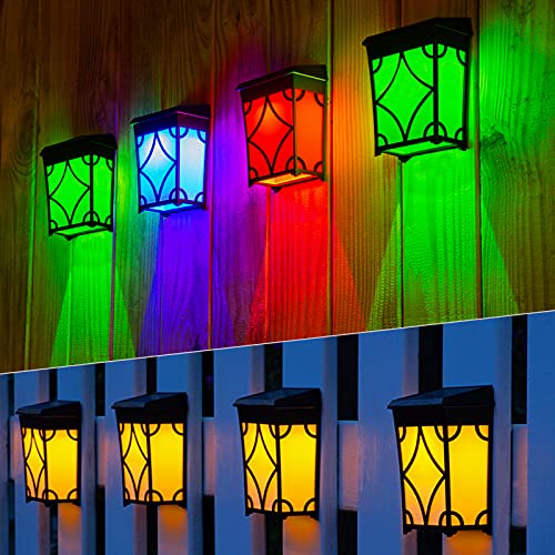 Solar Fence Lights Outdoor Waterproof, 8 Pack, 7 Colored Changing Solar Deck Decoration Light for Post, Wall, Stair, Step, Patio, Yard, Garden, Path, Halloween, Birthday Party, 2 Auto Changing Modes