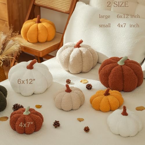 YRXRUS Pumpkin Pillows, Halloween Pumpkin Throw Pillows, Off White Shaped Pillow for Fall Room Decor Gifts, Teddy Fleece Cute 6x12 Inches Halloween Pillow, Accent Fall Pillows