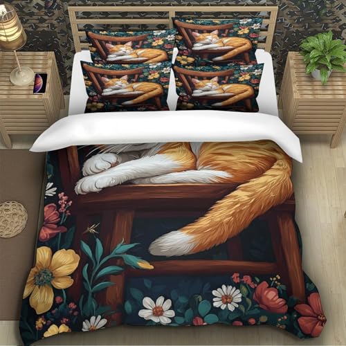 Parure de lit chat hypoallergénique en microfibre douce et résistante avec fermeture éclair - 5