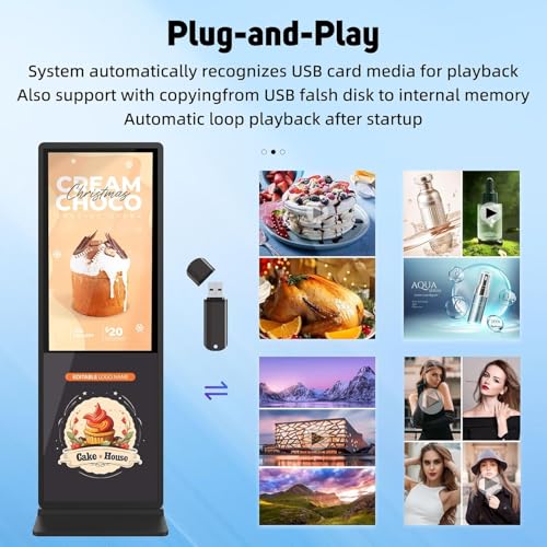 Image of 43 inch Indoor Digital Signage 4K Touchscreen IPS Floor Standing Digital Kiosks Interactive Displays with WiFi HDMI /USB Input Auto AD Player, Android OS