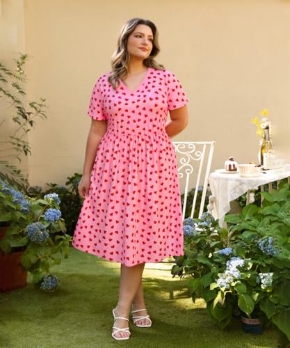 Image of RITERA Plus Size Dresses for Curvy Women Summer Spring Womens Dress V Neck Short Sleeve Casual Dress with Pockets XL-5XL