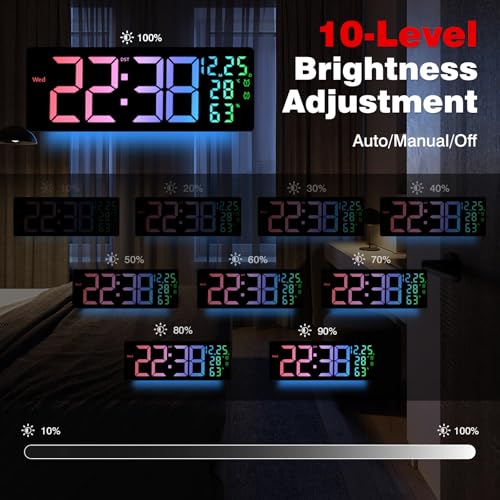 Drepint LED Reloj de Pared Digital de 11 Colores RGB,Reloj Pared Digital de16.5 Pulgadas con Temperatura Humedad,Fecha, Alarma para Decorar Salones, dormitorios y oficinas - imagen 5