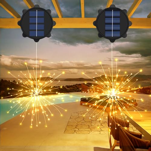 Solar Christmas Firework Lights Outdoor, 5 Pack 1000LED Solar Starburst Lights with Remote, 8 Modes...
