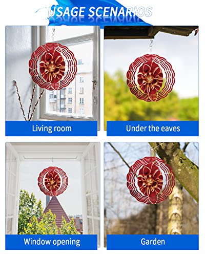 Wind Spinner Country Red Dahlia Flower Bloom Metal Hanging Wind Spinners Yard Garden Decor,Still Life Floral Art Wind Sculptures 3D Stainless Steel Kinetic Wind Spinners Indoor Outdoor Crafts 9.8In #TOP4