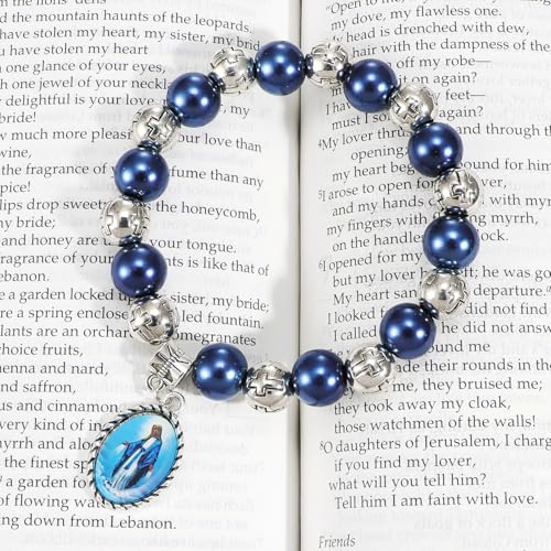 Bead Bracelets for Women, Virgin Mary Medal String Bracelet, Rosary Strand Stretch Bracelet Religious Gifts Catholic Gifts for Women2