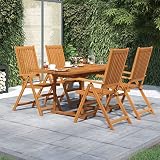 KKHOMEI Gartenmöbel Set 4 Stühle mit Ausziehbarer Tisch Holz Sitzgruppe Garten Holz Essgruppe 4 Personen Gartentisch mit 4 Verstellbar Gartenstuhl Wetterfest Holz Sitzgarnitur