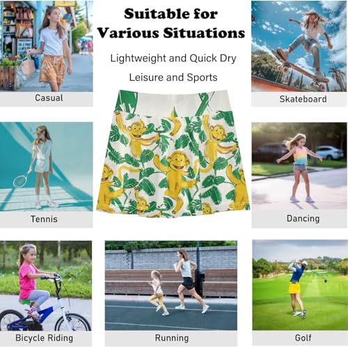 visesunny Girl's Golf Skirt Athletic Banana Monkey Palm Leaf Tennis Skort Sport Activewear with Double Layer Pockets4