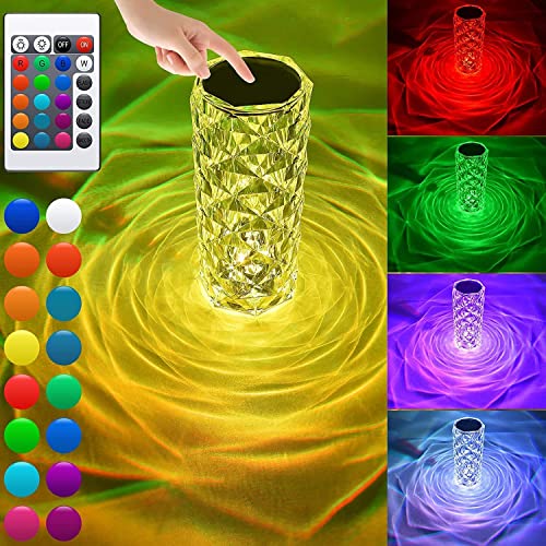 LED Tischlampe aus Kristall, 16 Farben& 4 Modi Acryl LED Tischlampe aus Kristall,RGB Farbwechsel Rose Nachtlicht mit Fernbedienung und Touch, USB Anschluss,Atmosphäre Tischlampe für Schlafzimmer,Party Cover
