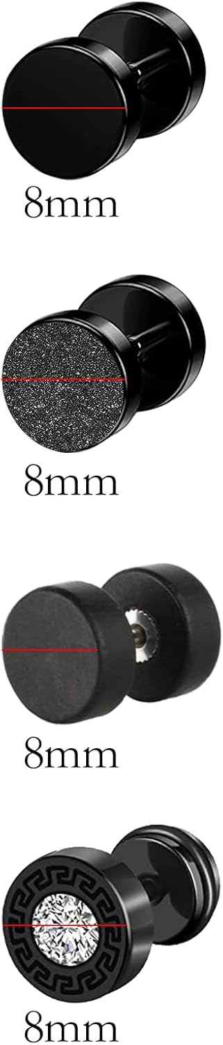 12 Pairs Stainless Steel Stud Earrings for Men Faux Gauges Earring Hypoallergenic Earring Flatback Dot Studs Screw Back Earrings for Women Men - Image 2