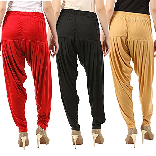Image of Buy That Trendz Combo Offer (Pack of 3) Cotton Viscose Dhoti Patiyala Salwar Harem Bottoms Pants for Womens (Dark Skin