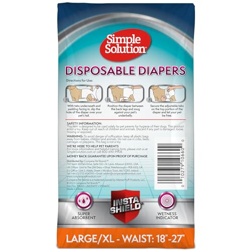Image of Simple Solution Disposable Dog Diapers, Female Dog-Diapers, Puppy Potty Training, Incontinence and Heat Cycle Protection, Large-Diapers for Dogs, 18-27 Inch Waist, 30 Count (Pack of 2)