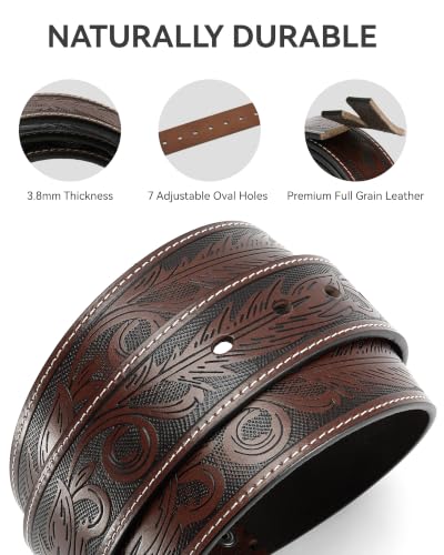 Image of CHAOREN Western Belts for Men without Buckle, 1.5 inch Full Grain Leather Strap | Cowboy Country Mexican Style, Tooled & Smooth, Secure Snap Design, Interchangeable Buckle, Gift Box