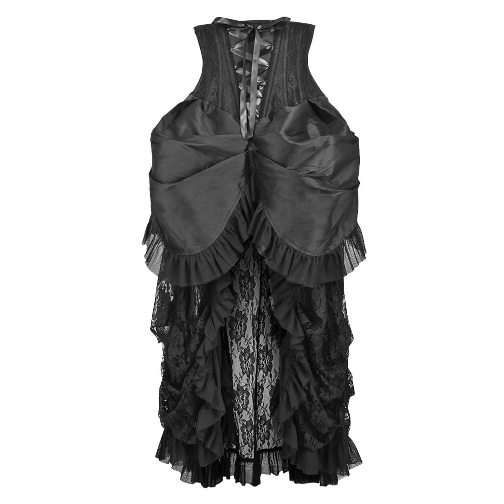 Daisy corsets Womens Top Drawer Steel Boned Black Lace Victorian Bustle Underbust Corset Dress, Black, S