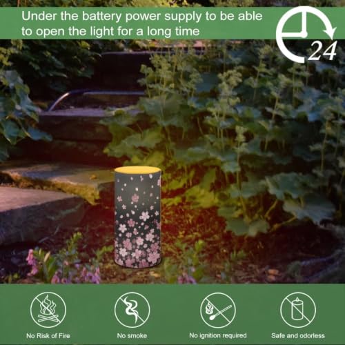 Image of Poceacles Flickering Flameless LED Battery Candles Pillar Candles Tealight with 18-Key Timer Remote with Colorful Light for Indoor Outdoor Home Decor, Cherry Blossom Pink Black