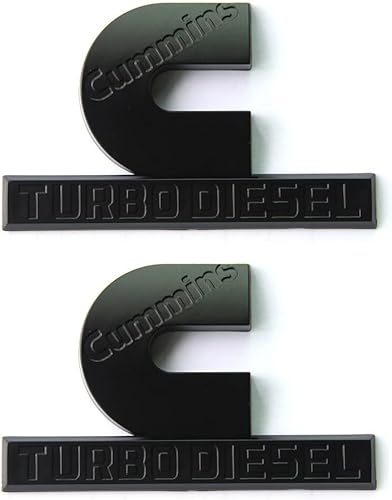 Yoaoo Paquete de 2 insignias de emblema turbo Cummins OEM negras compatibles con emblema 2500 3500 mate, 4.5 x 2.9 pulgadas