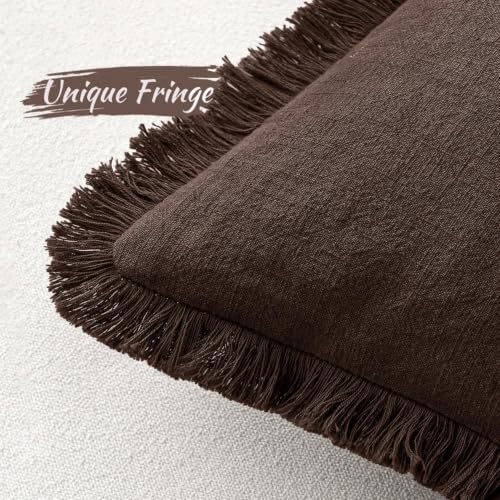 Image of MIULEE Linen Decorative Fall Lumbar Throw Pillow Covers Dark Brown 12x20
