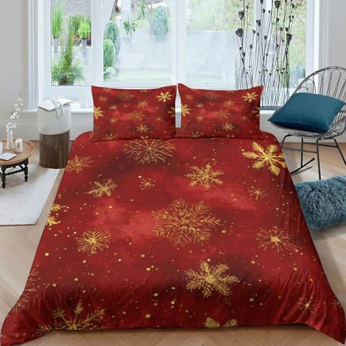 Housse de couette flocons dorés pour lit single fille festive