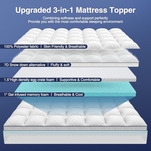Image of King Mattress Topper, 4.5 Inch Memory Foam Mattress Topper for Back Pain & Pressure Relief - 2.5 inch Cooling Memory Foam Soft and Supportive + 2 inch Pillow Top Mattress Pad Cover, with 8-21 inch Deep Pocket