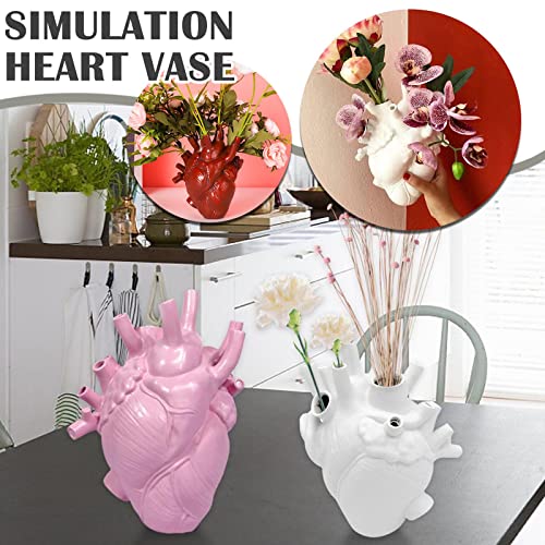 Ecorative Heart Vase, Resin Vase Flower Pot - Anatomical Heart Shaped Desktop Decoration Ornament Craft For Farmhouse Living Room Bedroom Countertop (White,L) #TOP6