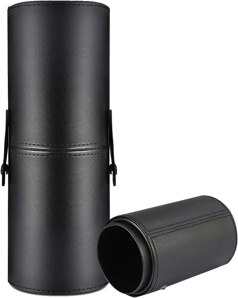 FINEMOE Large Makeup Brush Holder For Makeup Artist&Makeup Brushes Set Organizer For Travel,Premium Pu Leather Makeup Brush Stand Cosmetic Dustproof Makeup Brush Pouch&Pouch Cup Case(Black),7.6 cm