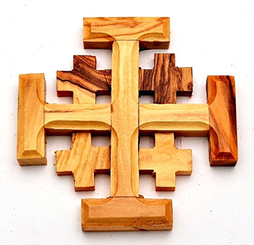 Jerusalem Cruz de madera de olivo fabricada en Belén (tamaño L/8 x W/8 cm)