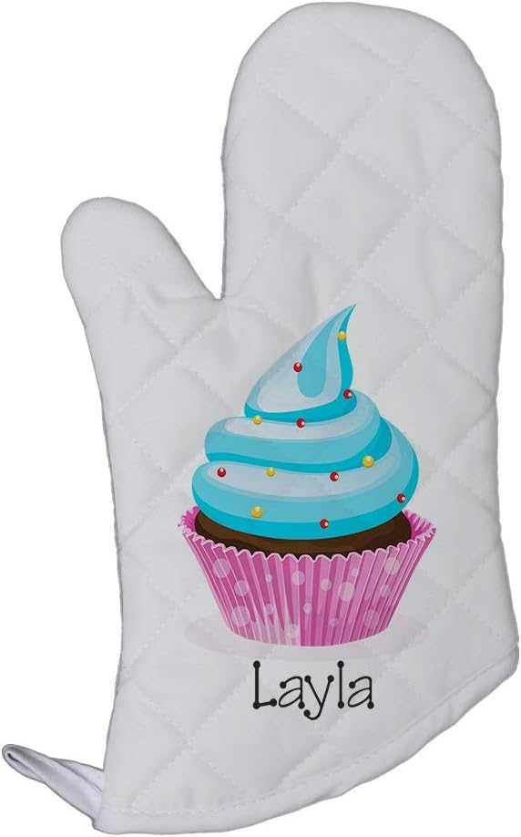 Personalized Custom Text Blue Cupcake Polyester Oven Mitt Kitchen Mittens