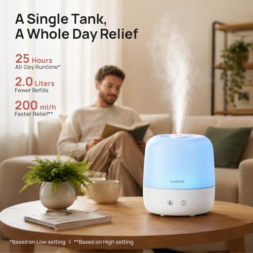 Clarston Humidifiers for Bedroom, 2L Cool Mist Humidifier, 24dB Quiet Sleep - Image 2