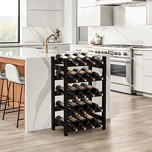Purbambo 20-Bottle Wine Rack Freestanding Floor, 5-Tier Bamboo Wine Display Rack Storage Shelf With Table Top For Kitchen Dining Room Bar Cellar #TOP1