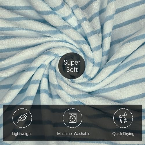 Image of Cortina Stripe Printed Towels for Bath (70 x 140 cm) 380 GSM Microfiber, Ultra Soft, Highly Absorbent & Quick Dry for Gym, Beach & Bathroom Towels for Men, Women & Kids (Light Blue Strip)