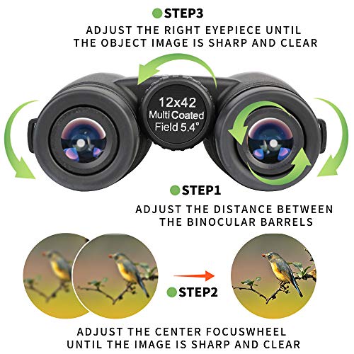 ToyerBee Binoculars, 12X42 HD Roof Prism Folding Binoculars for Adults&Kids, Waterproof Binocular Weak Light Night Vision for Bird Watching Concert Traveling and Sightseeing with Smartphone Adapter