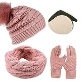 Gorras Invierno con Bufanda y Guantes Táctiles Antideslizante 4 en 1 de Punto Sombreros para Mujeres y Hombres, Bufanda...