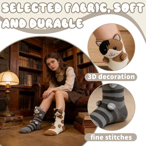 Image of 3D Knit Animal Socks,Cute Hug Hug Socks with Funny Animal Design,Non-Slip Animal Feet Socks for Women Gifts