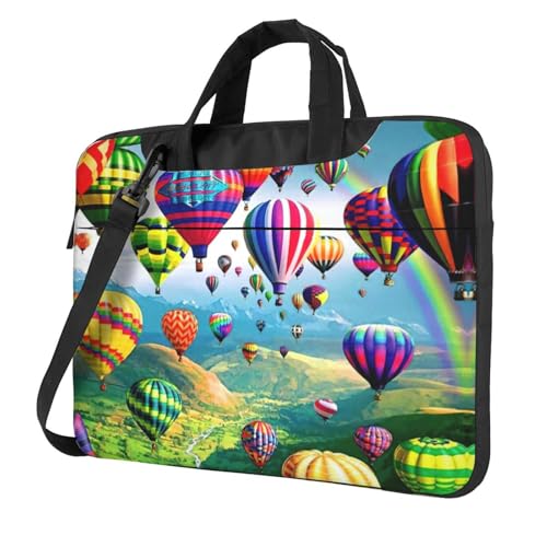Uusnwaa Klassieke Slanke Laptop Hete Luchtballonnen Drukzak met Schouderriem en Handvat, Ergonomische Aktetas En Messenger Bag, Zwart, 15.6 inch