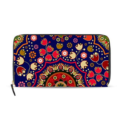 Portefeuille long en cuir mandala idée cadeau idéal femme avec zip élégant