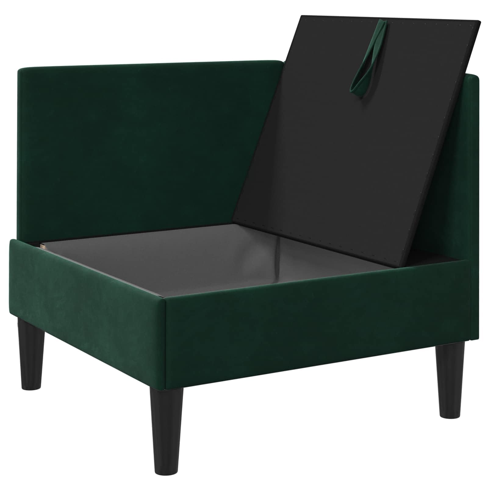 Divano angolare con vano portaoggetti, in velluto verde scuro, moderno, 70 x 70 x 82 cm, poltrona imbottita con vano portaoggetti, per soggiorno, divano singolo in velluto, cuscino incluso